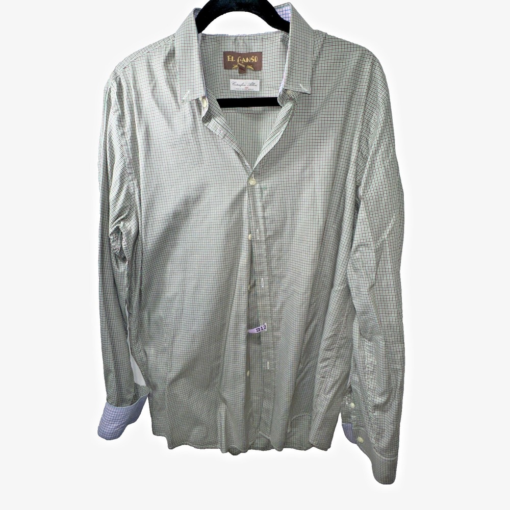 El Ganso Shirt Men's Green/Red Checked Olaid Long Sleeve Button Up Size 40